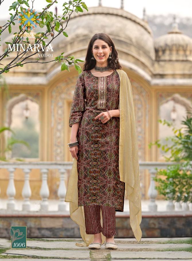 Minarva By Passion Tree Printed Straight Kurti With Bottom Dupatta Wholesale Market In Surat